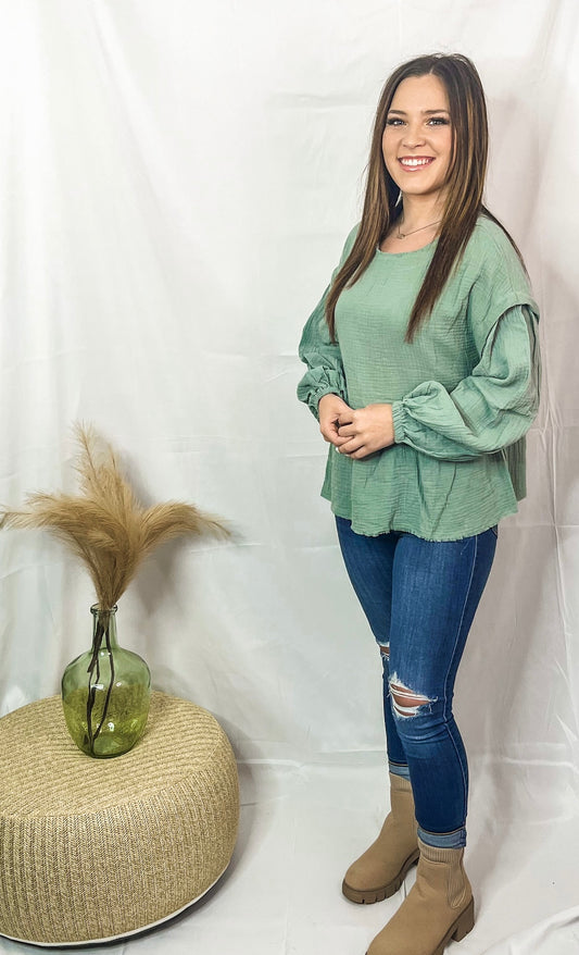 Sage Peplum Top