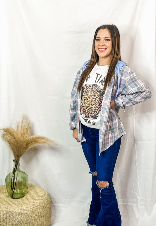 Blue Hooded Shacket
