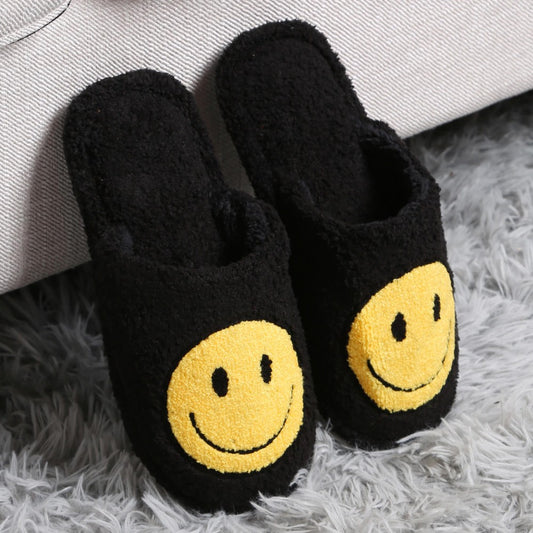 Black smiley slippers