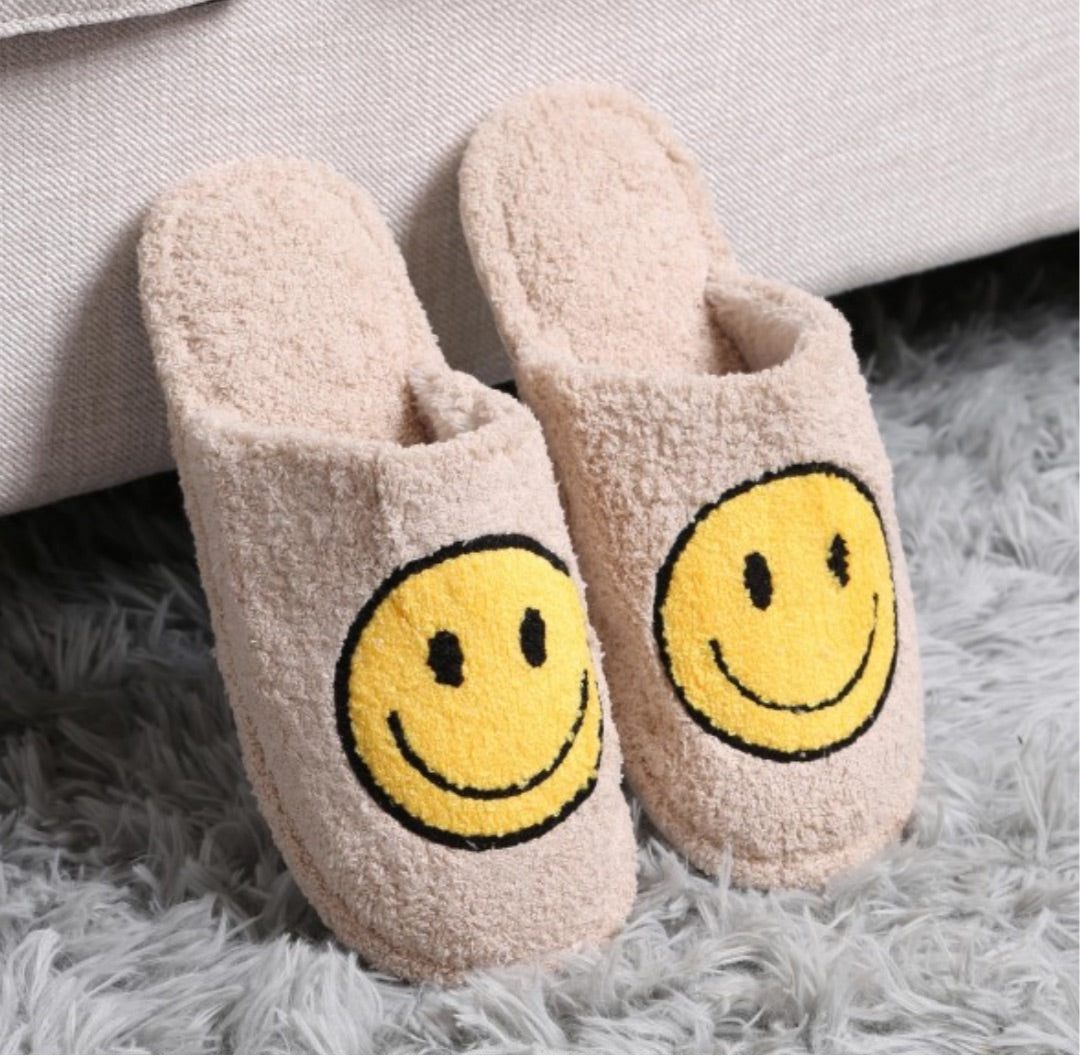 Tan smiley slippers